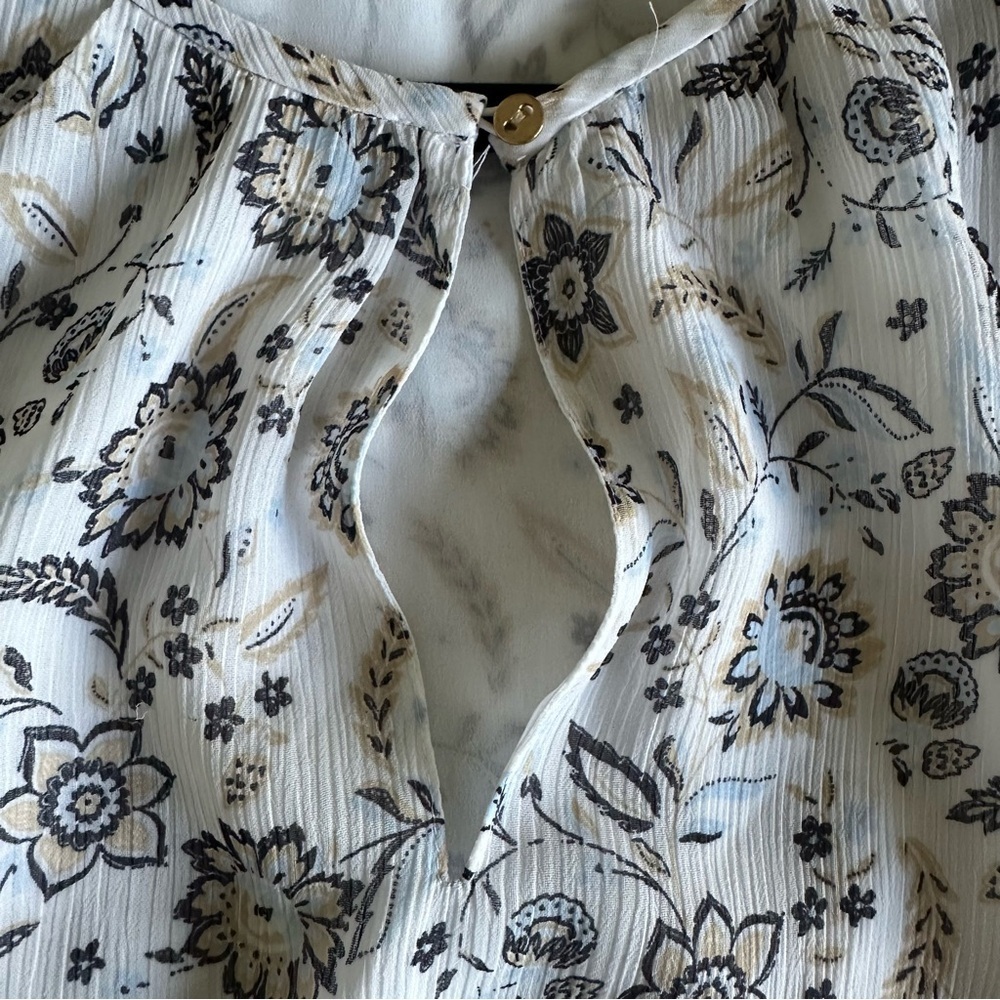 Ann Taylor Womens S Puff Sleeve Semi Sheer Ruffle Floral Top Boho Cottagecore - Picture 7 of 14